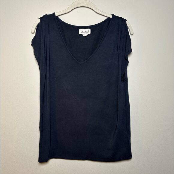 Velvet by Graham & Spencer Blue Short Sleeve Cold-Shoulder Blouse Women's Small - Picture 1 of 7